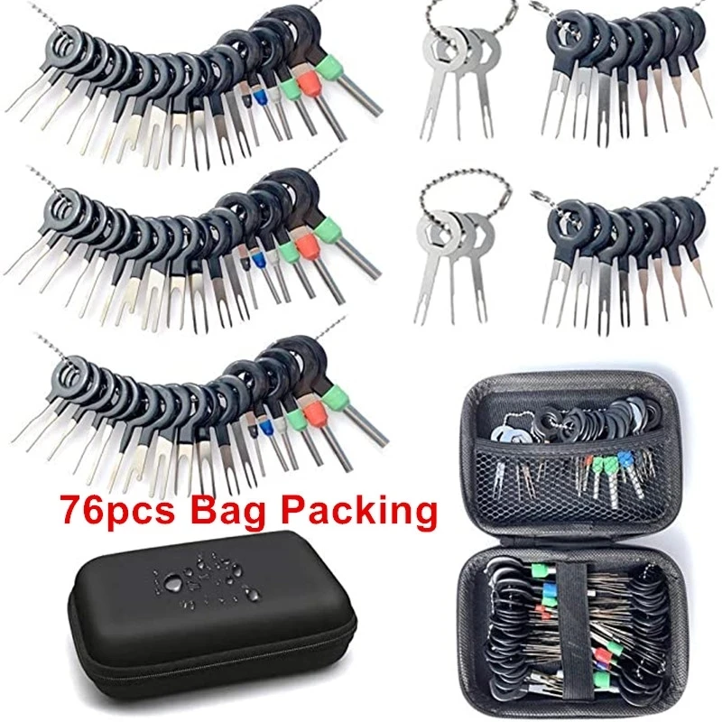 

76pcs/set Car Terminal Removal Tool Kit Automotive Pin Extractor Stylus Plug Auto Repair Tooling Wire Crimp Puller Bag Package