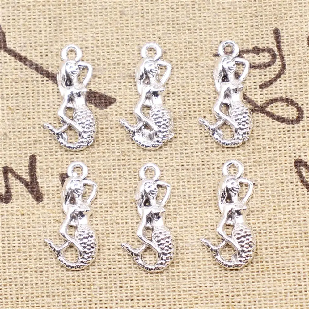

Pendants Jewelry Making 10pcs 23x11mm Antique Silver Color Mermaid Charms