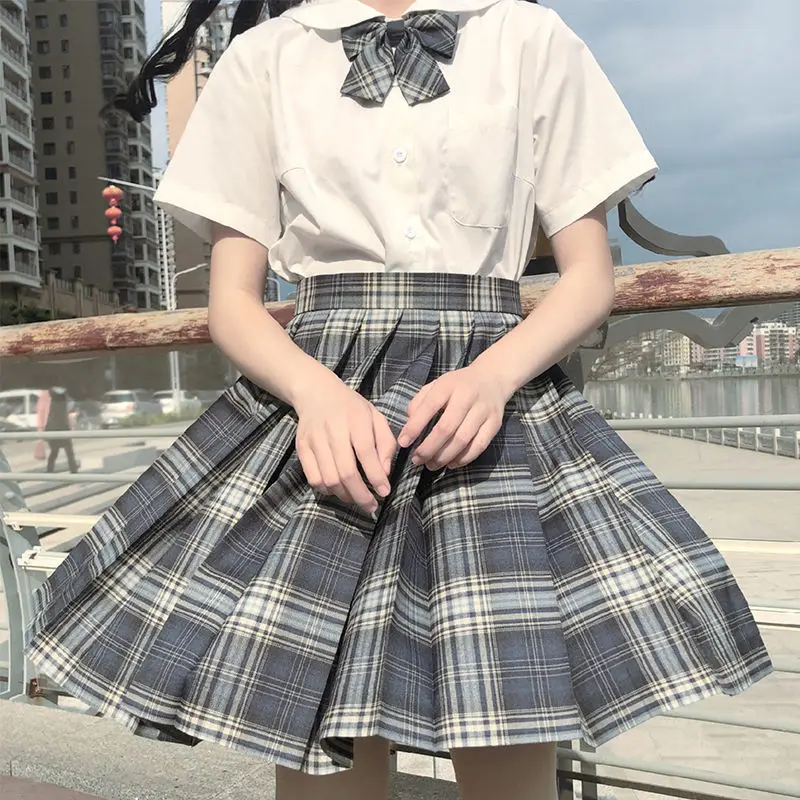 

HOZUHOU Pleated Plaid Skirt Women Japanese School Uniform Autumn New High Waisted Mini Skirts for Girls Kawaii Preppy Style JK