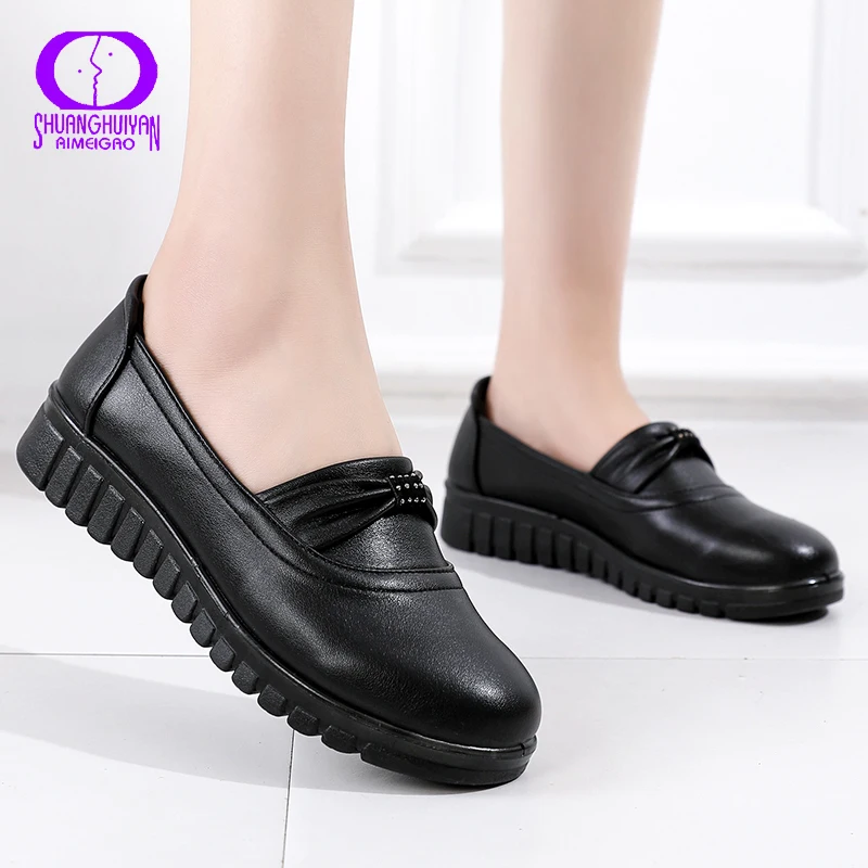 AIMEIGAO/Женская офисная обувь черного цвета на плоской подошве с бантом для