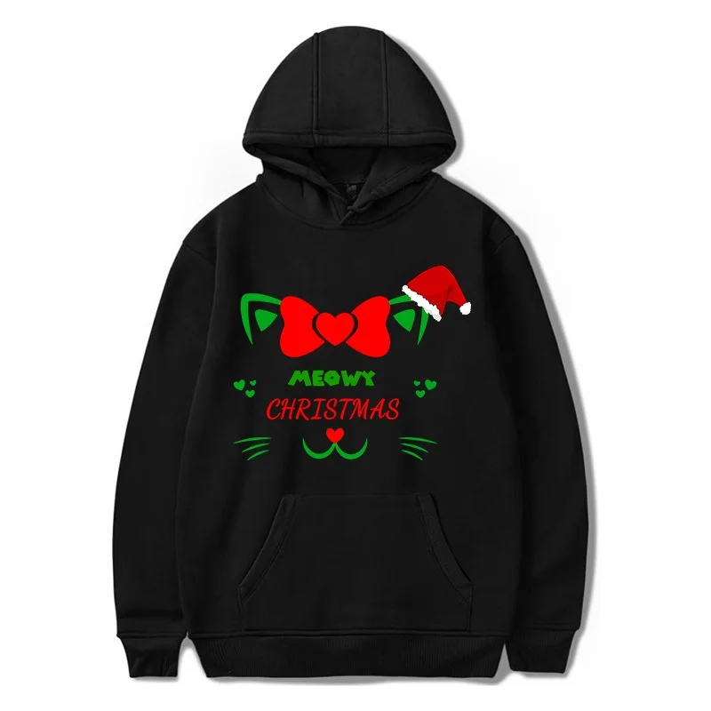 

Christmas Cat Men Women Adult Plus Fleece Hooded Sweater Autumn Winter Hoodies Sweater Hoodie Coat