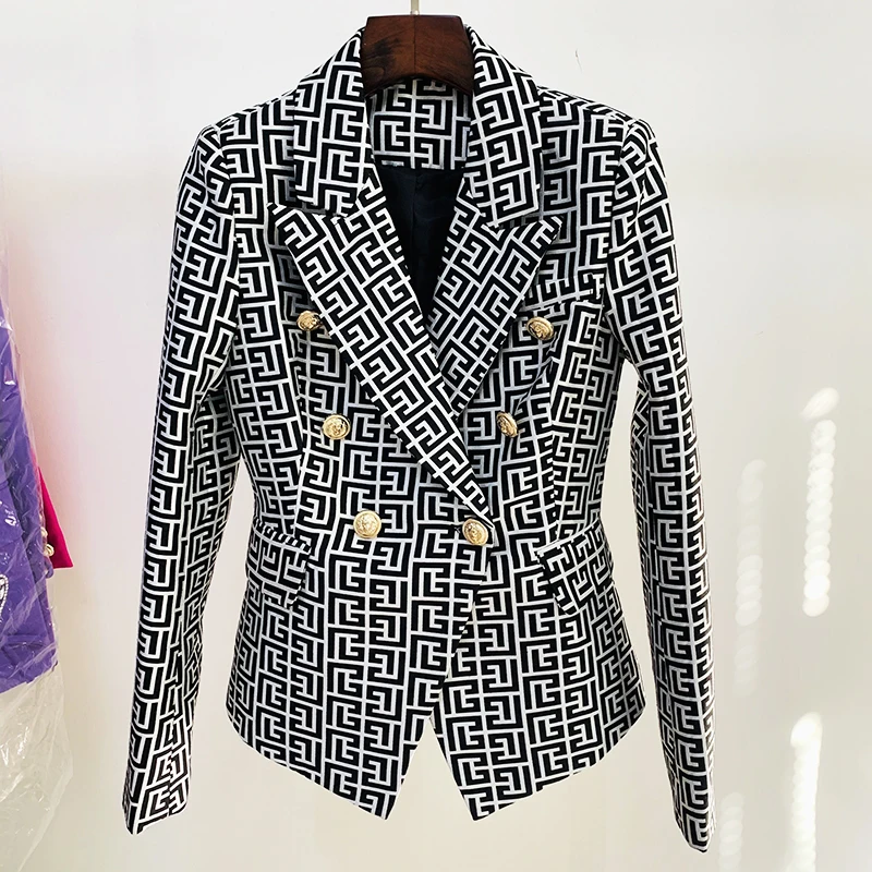 2022 Designer Jacket HIGH STREET Newest Women's Double Breasted Lion Buttons Geometrical Jacquard Blazer
