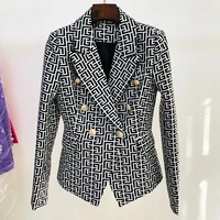 high street newest 2021 designer jacket womens double breasted lion buttons geometrical jacquard blazer