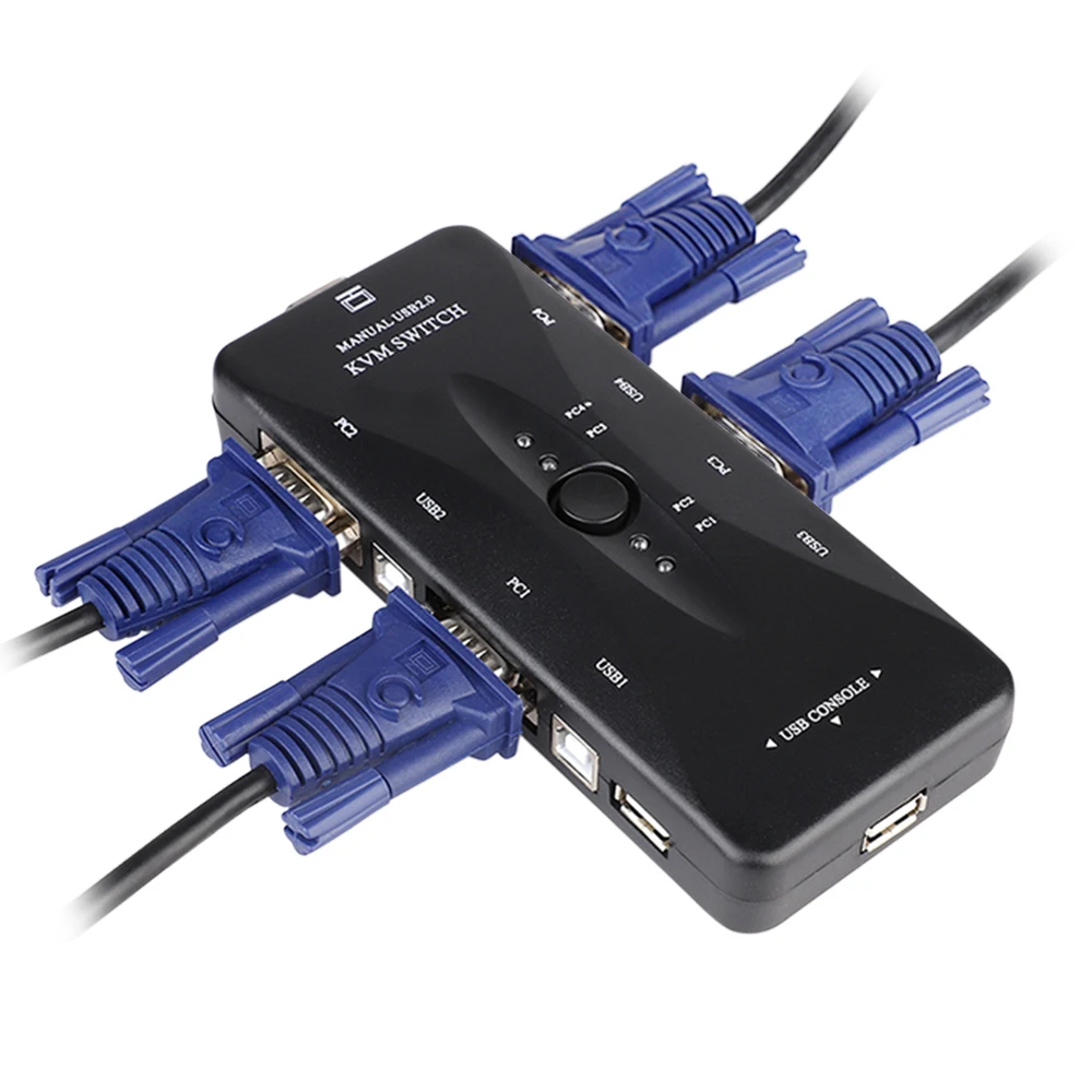 4 порта USB 2 0 KVM переключатель коробка + Кабели клавиатура Монитор VGA SVGA ПК ноутбук