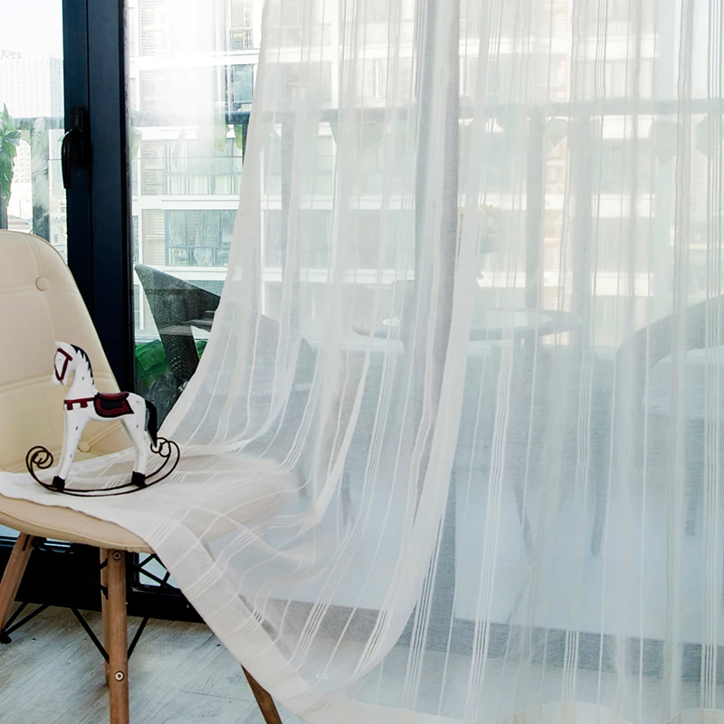 Современные прозрачные оконные занавески в полоску s для гостиной льняные
