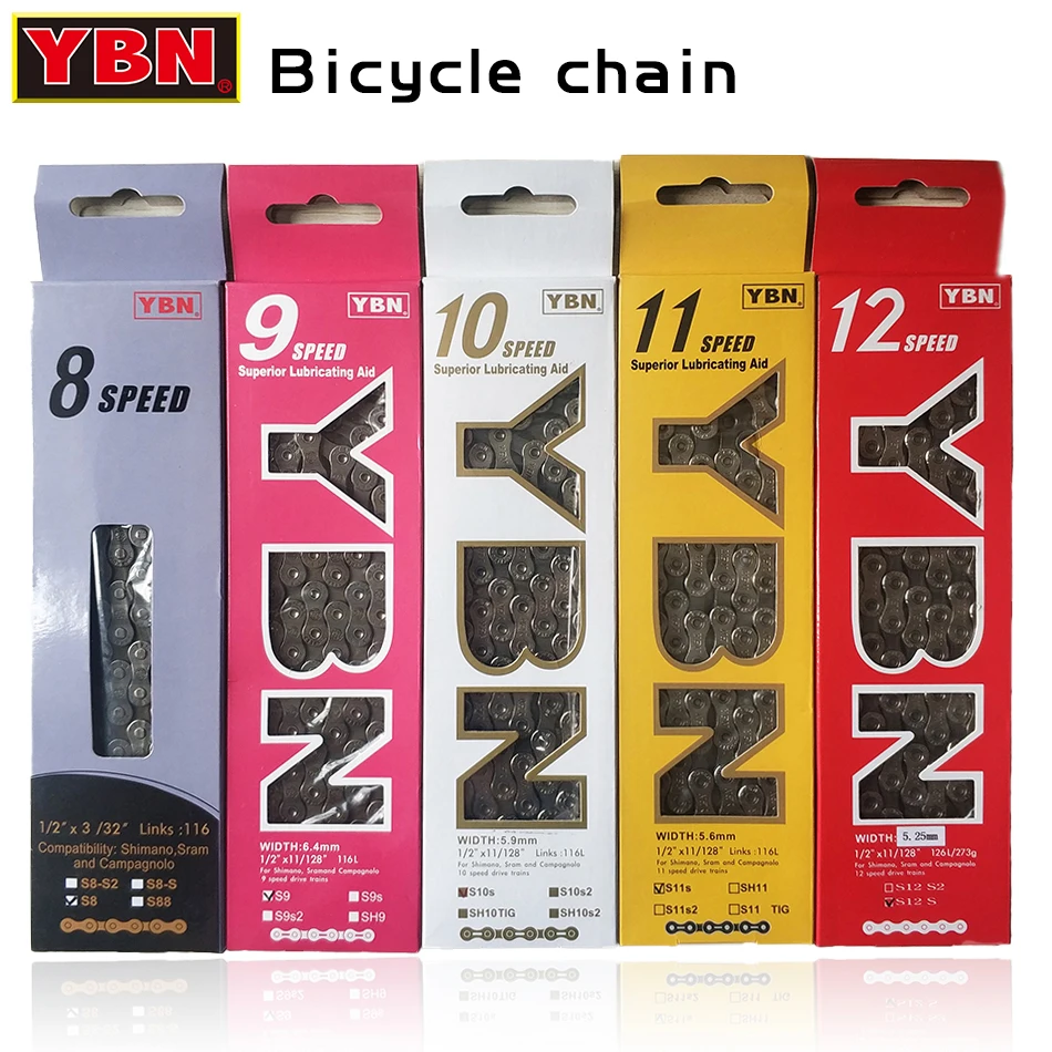 

YBN Boxed Chain Bicycle Drive Chain X9 X10 X11 X12 Speed Mountain Road Bike 116 Links Mountain Bike Chain