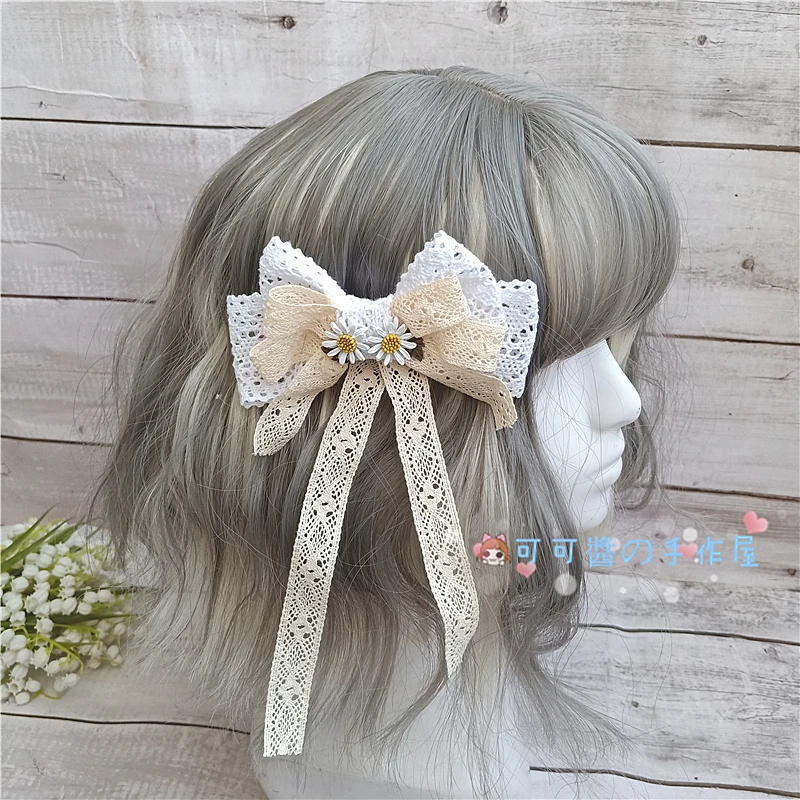 

Headwear Hairpin Daisy Side Clip Barrettes Lolita Ocean Accessories Mori Girl Flower Cotton Bow Lace Hair Accessories
