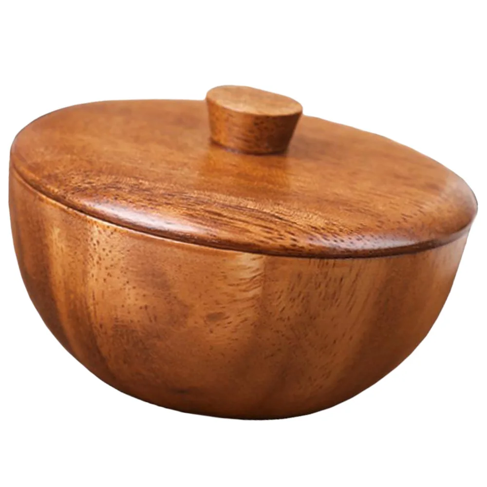 

1pc Wooden Bowl Seasoning Container Durable Feeding Tableware Bowl with Lid
