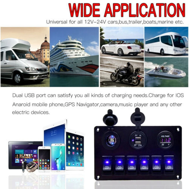 

Waterproof 12V 6 GANG LED Switch Panel ON-OFF Rocker for Car Boat Marine