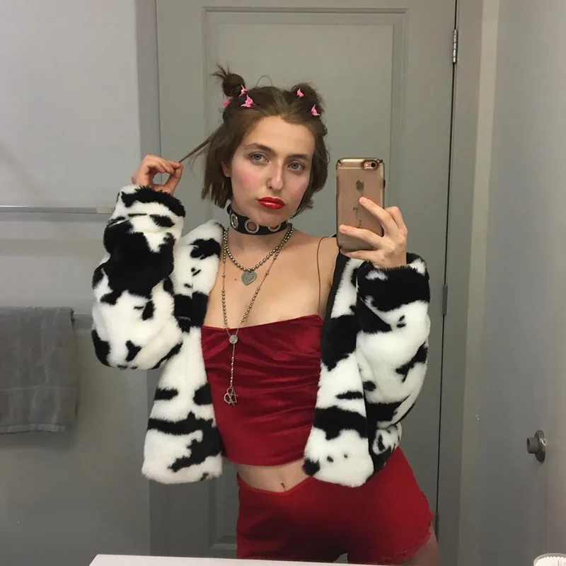 NEEDBO Short Winter Jacket Women Plus Size Parka Casual Ladies Fur Female Coat Women Elegant Polka Dot Cow Print Loose Outwear