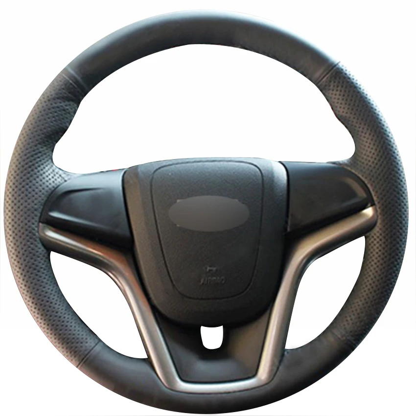 Прошитая вручную черная искусственная кожа Чехол рулевого колеса автомобиля для