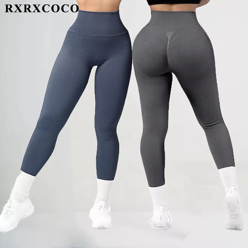 

RXRXCOCO Ribbed Leggings Women Push Up Camo Seamless Leggings For Fitness High Waist Tights Sport Booty Scrunch Gym Yoga Pants