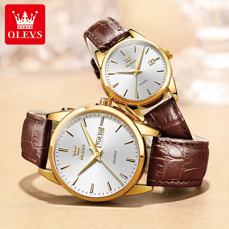 

OLEVS New Casual Fashion Waterproof Luminous Pointer Quartz Watch Couple High Quality Breathable Leather Strap Watches 6898