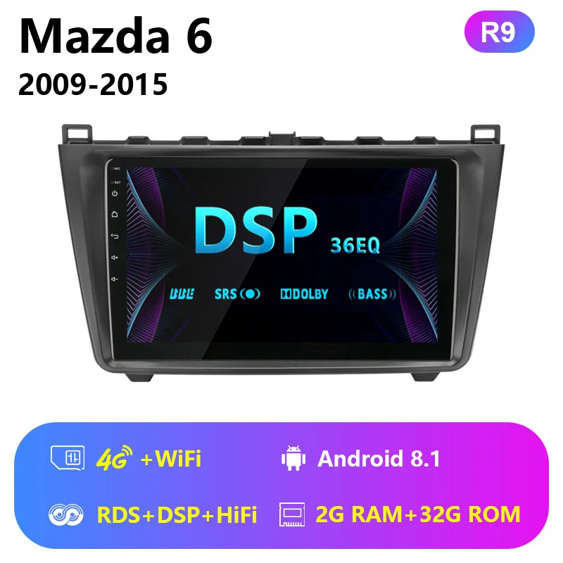 Jansite R9 " RDS DSP Android Автомагнитола для Mazda 6 2009- сенсорный экран плеер gps навигация HIFI Авторадио Видео с рамкой - Цвет: 4G wifi with RDS DSP