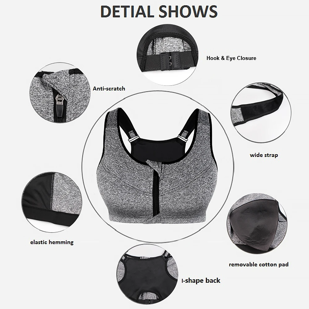 

Women Workout Crop Top Camis Zipper Push Up Sports Bras Vest Tank Tops Shockproof Breathable Fitness Yoga Top Bustier Bralette