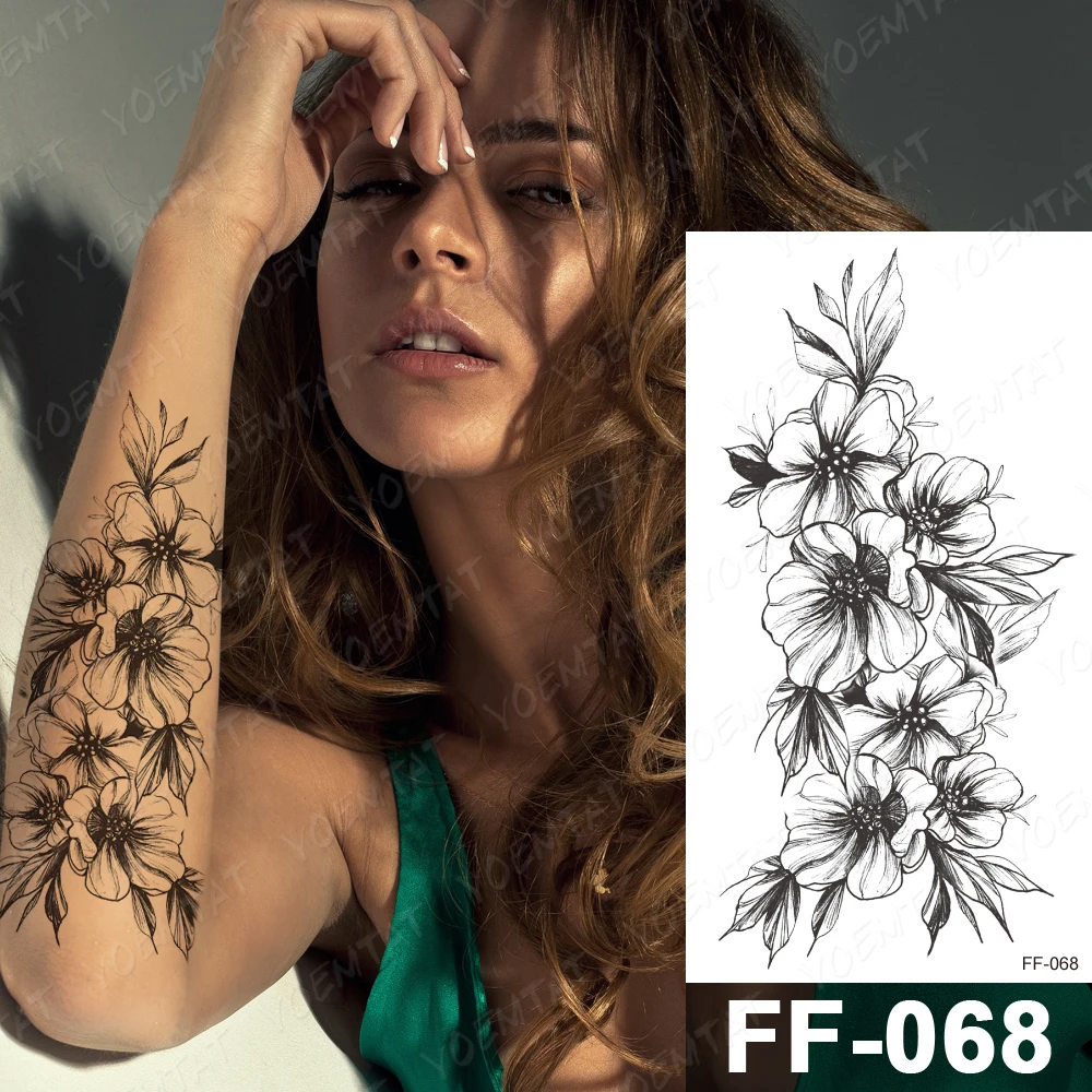 

Waterproof Temporary Tattoo Sticker Peony Flower Plum Blossom Flash Tattoos Female Minimalist Line Arm Body Art Fake Tatto Male