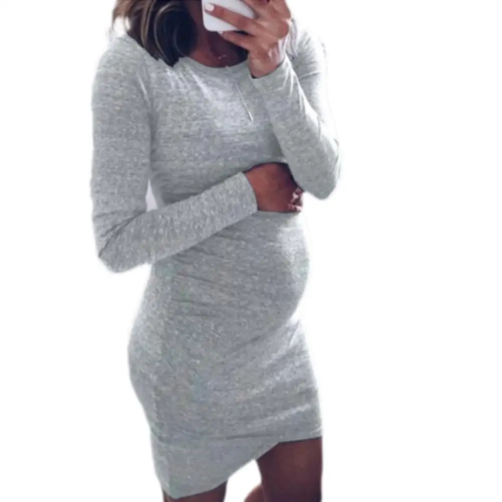 Женское Повседневное платье для беременных однотонное с длинными рукавами