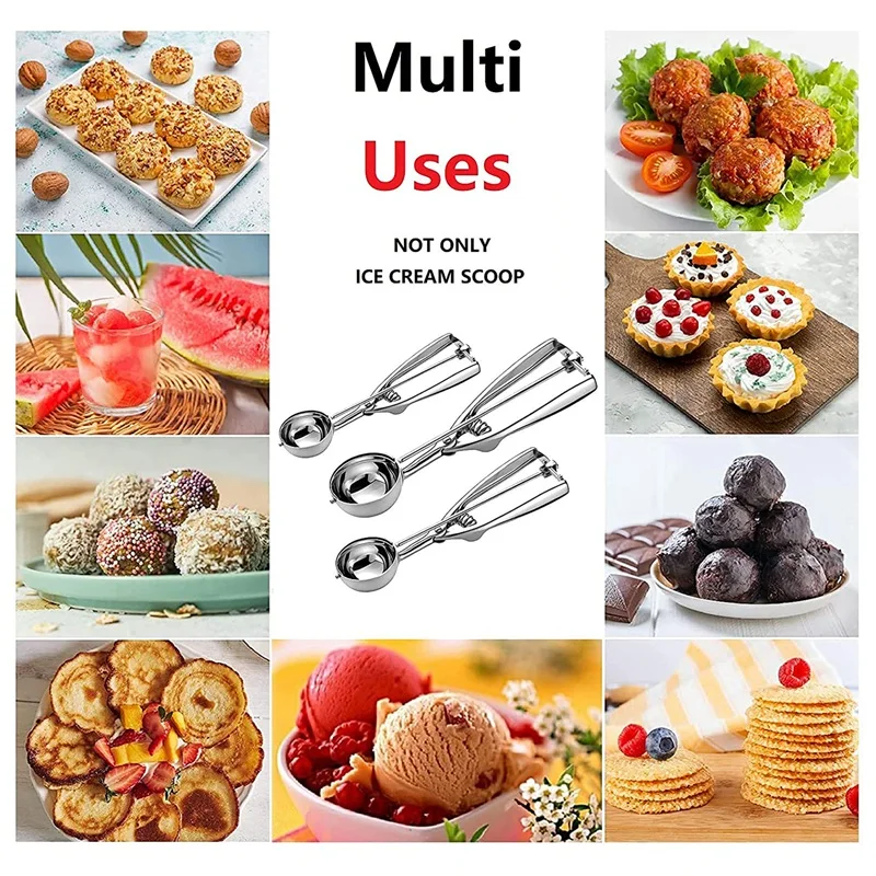 Набор совок для горячего мороженого печенья из нержавеющей стали с пусковым