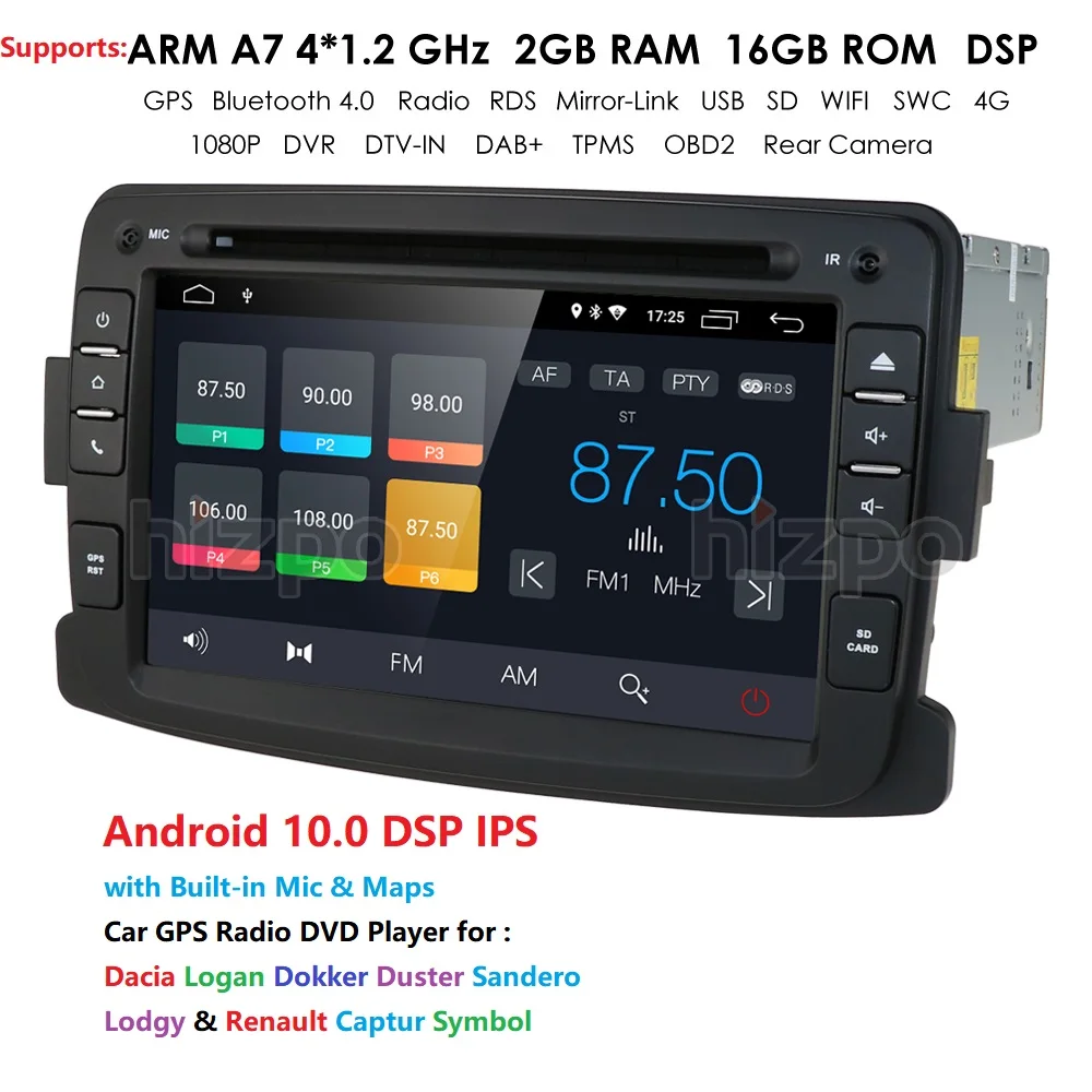 4G Android 10,0 автомобильный dvd-плеер для Dacia/Sandero/Duster/Renault/Captur/Lada/Xray 2 Logan 2 ram 2G wifi gps навигация Радио DSP