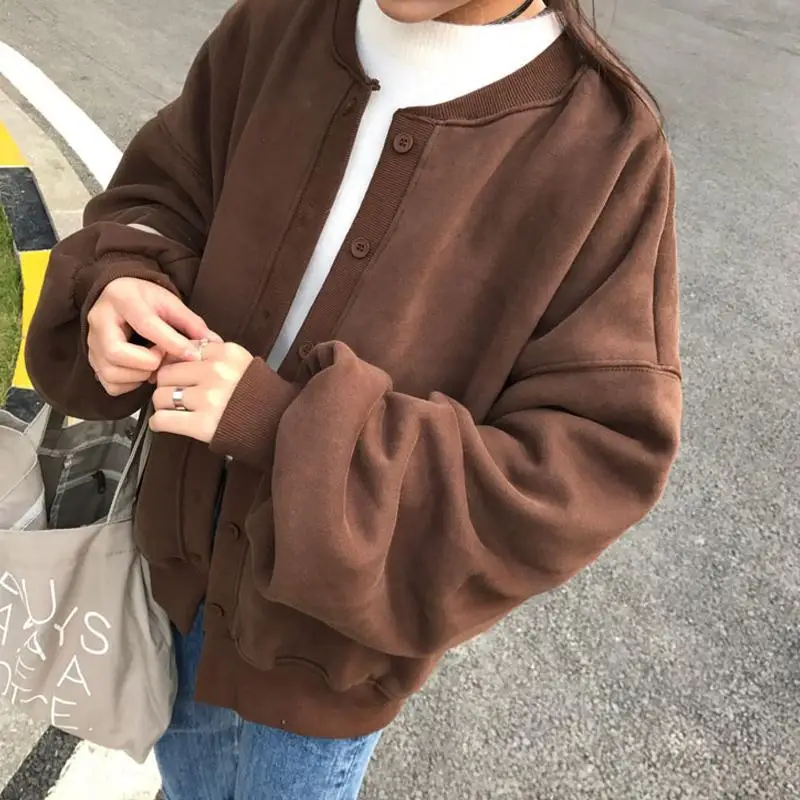 

Spring and autumn large women's thickened Lantern Sleeve Sweater student versatile loose cardigan jacket short coat