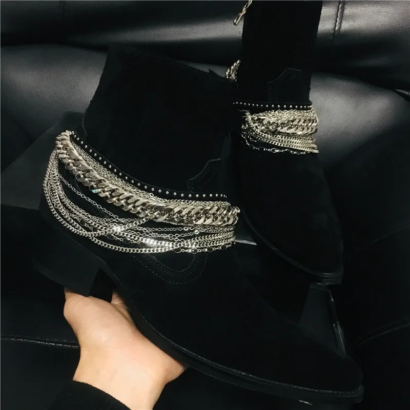 Мужские джинсовые ботинки на танкетке с острым носком |