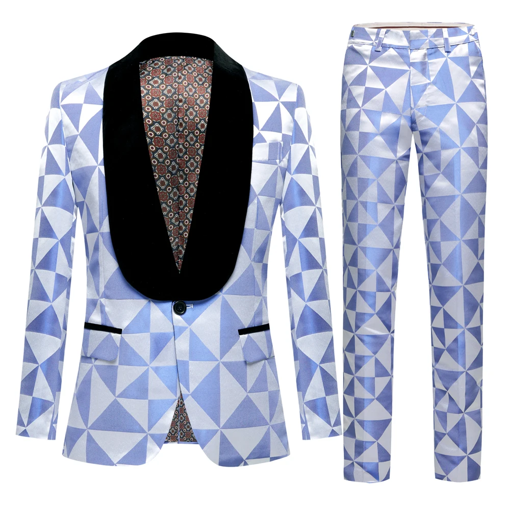 Blue Mens Black Lapel Suits Slim Fit Terno Groom Tuxedos 2PCS Set Wedding Bridegroom Prom Blazer Costume Homme (Jacket+Pants)