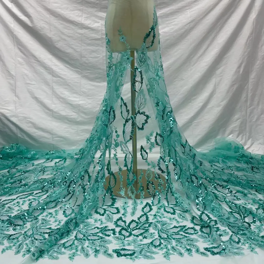 

Blue Green French Sequins Tulle Lace Fabric 2021 High Quality Lace African Lace Fabric For Wedding Sewing Nigerian Lace Fabrics