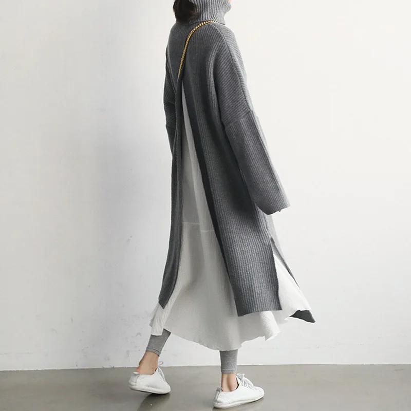 [EWQ] модный длинный шерстяной пуловер трикотажное платье свитер Осень Зима