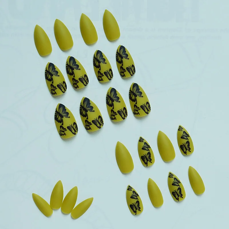 

24pcs stiletto nail tips mid-length matte false nails with a pattern with butterfly wear nail finished TI
