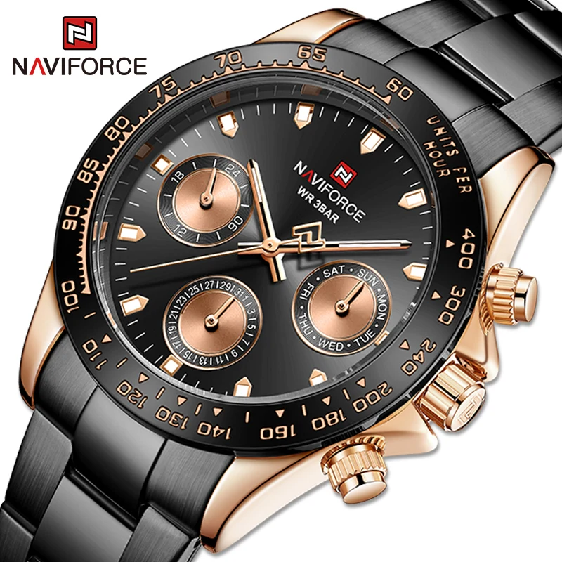 

Часы наручные NAVIFORCE мужские с многофункциональным циферблатом, военные спортивные водонепроницаемые из нержавеющей стали