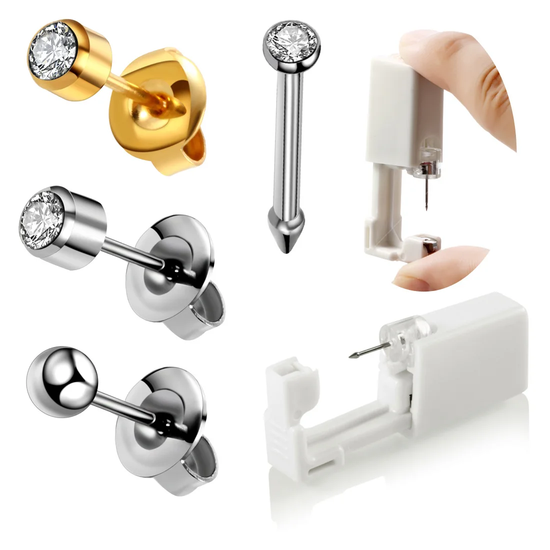 

2pcs/lot Steel Sterile Earring Stud Ear Piercings Crystal Gem Ear Studs Earring Cartilage Tragus Piercing Sexy Womem Jewelry