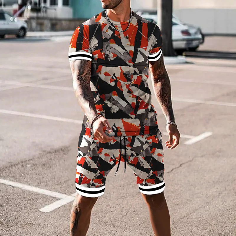 Костюм спортивный мужской из 2 предметов футболка и шорты большой размер уличная