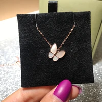 yun ruo rose gold color shell butterfly pendant necklace titanium steel jewelry woman birthday gift never fade drop shipping
