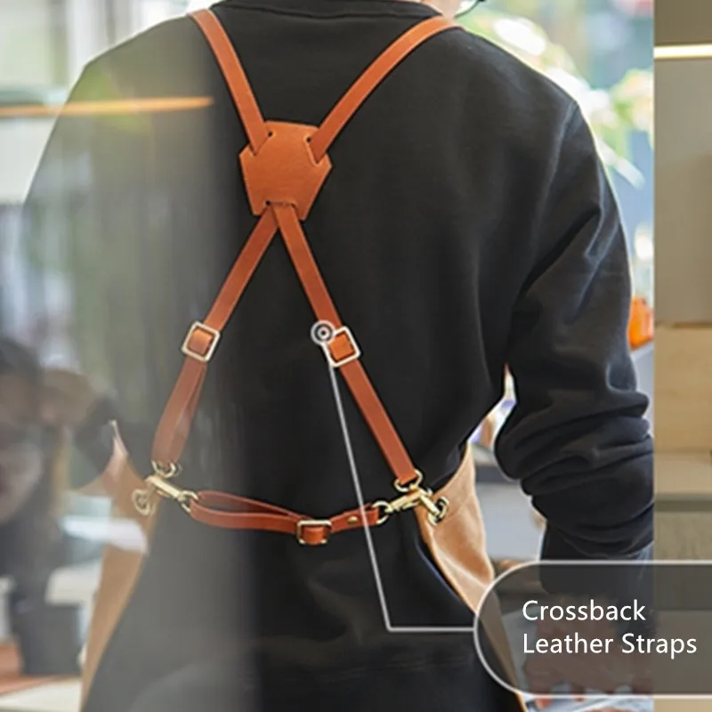 Брезентовый Фартук из хлопка с кожаным ремешком бармена кондитерского повара