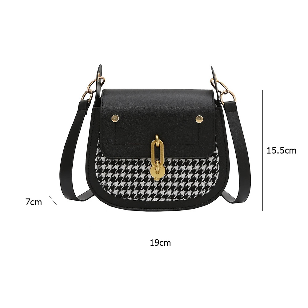

Retro PU Saddle Bags Women Fashion Clasp Shoulder Bag Ladies Solid Color Houndstooth Solid Small Handbags