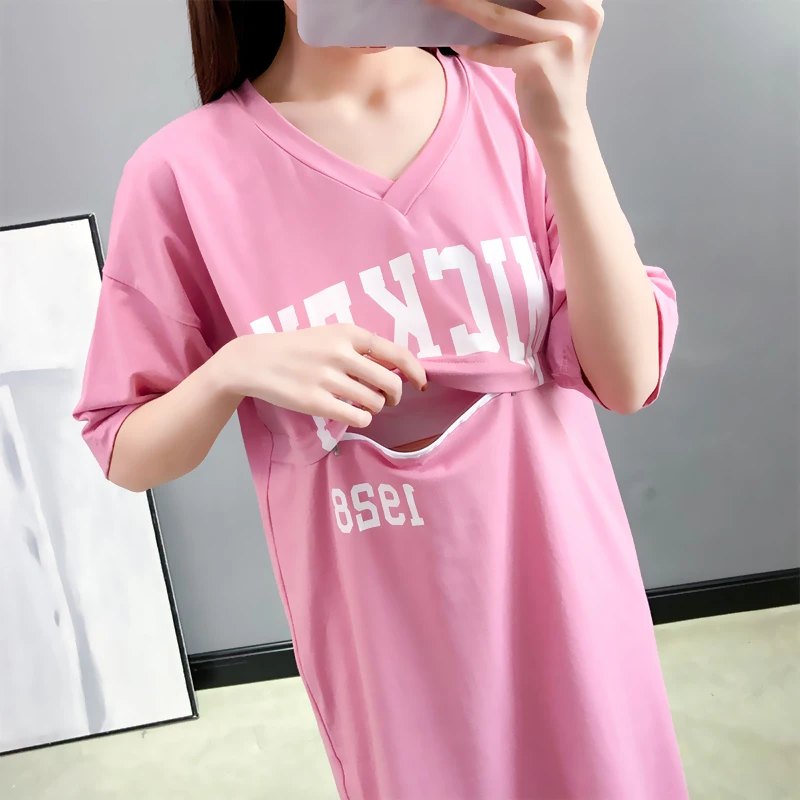 Летнее платье с v образным вырезом и короткими рукавами для кормления Хлопковая