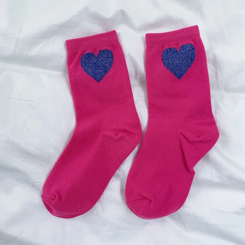 Осенне зимние женские носки из серебристого шелка с узором в виде сердечек