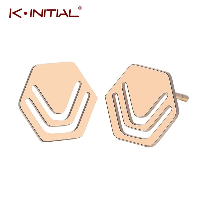 Kinitial серьги-гвоздики с шестигранной головкой из нержавеющей стали для женщин и