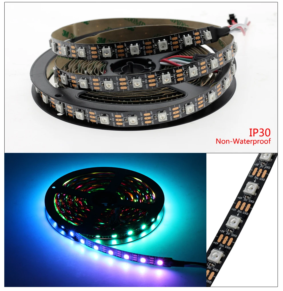 Пиксельная Светодиодная лента 0 5/1/2/3/4/5 м ws2812b Адресуемая 30/60/144/LED s/m DC5V 5050 RGB IP30/65/67