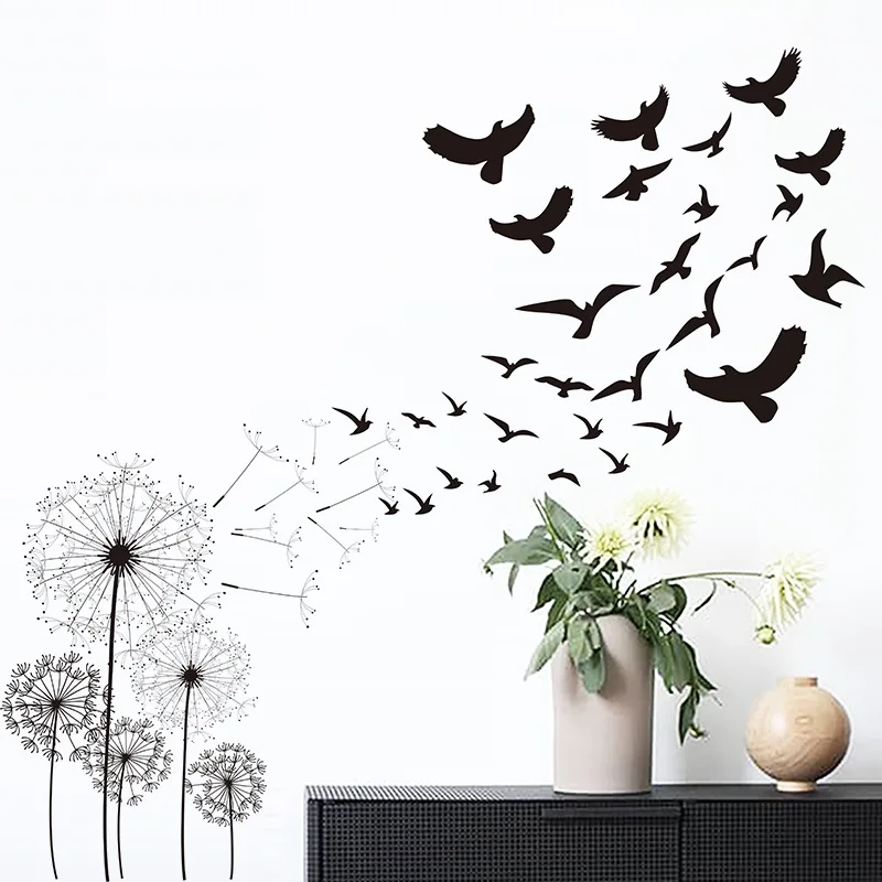 

Black Dandelion Wall Stickers Room Decoration Birds Living room Bedroom Window Decoration Mural Art Decals Home Decor Stickers