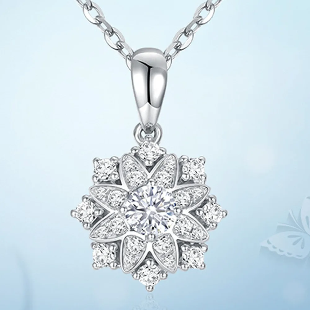 

Chic Sunflower Snow Crystal Zircon Diamonds Gemstones Pendant Necklaces for Women White Gold Silver Color Choker Jewelry Gifts