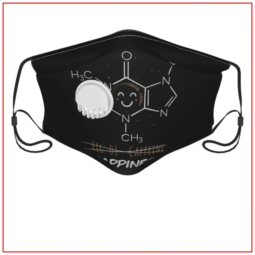 

CAFFEINE HAPPINESS Kids Men Women Face Mask mask for face with filter Funny Cotton Designs Mask with Filters Black