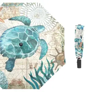 Винтажные зонты в виде черепахи, морской звезды, карты мира, дождевые зонты, женские три складные Неавтоматические зонты, зонты в виде осьминога, гиппопота для детей