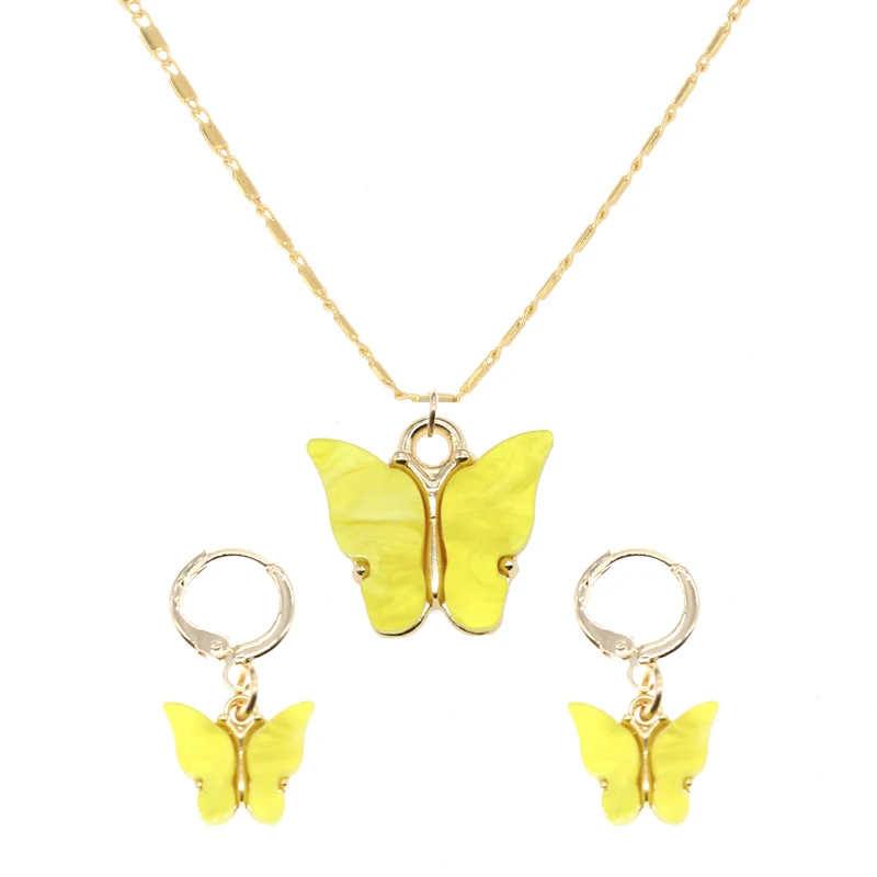 1 set New Bohemian Candy Color Butterfly Pendant Necklaces For Women Trendy Beads Clavicle Fashion Jewelry wholesale | Украшения и