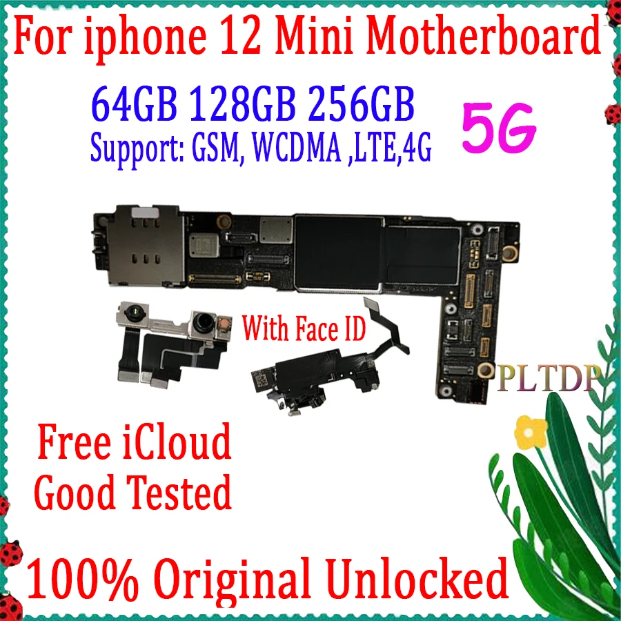 

Support Update&5G For IPhone 12 MINI Motherboard 64G/128G/256G With/No Face ID 100% Tested Logic Board Clean Icloud Mainboard