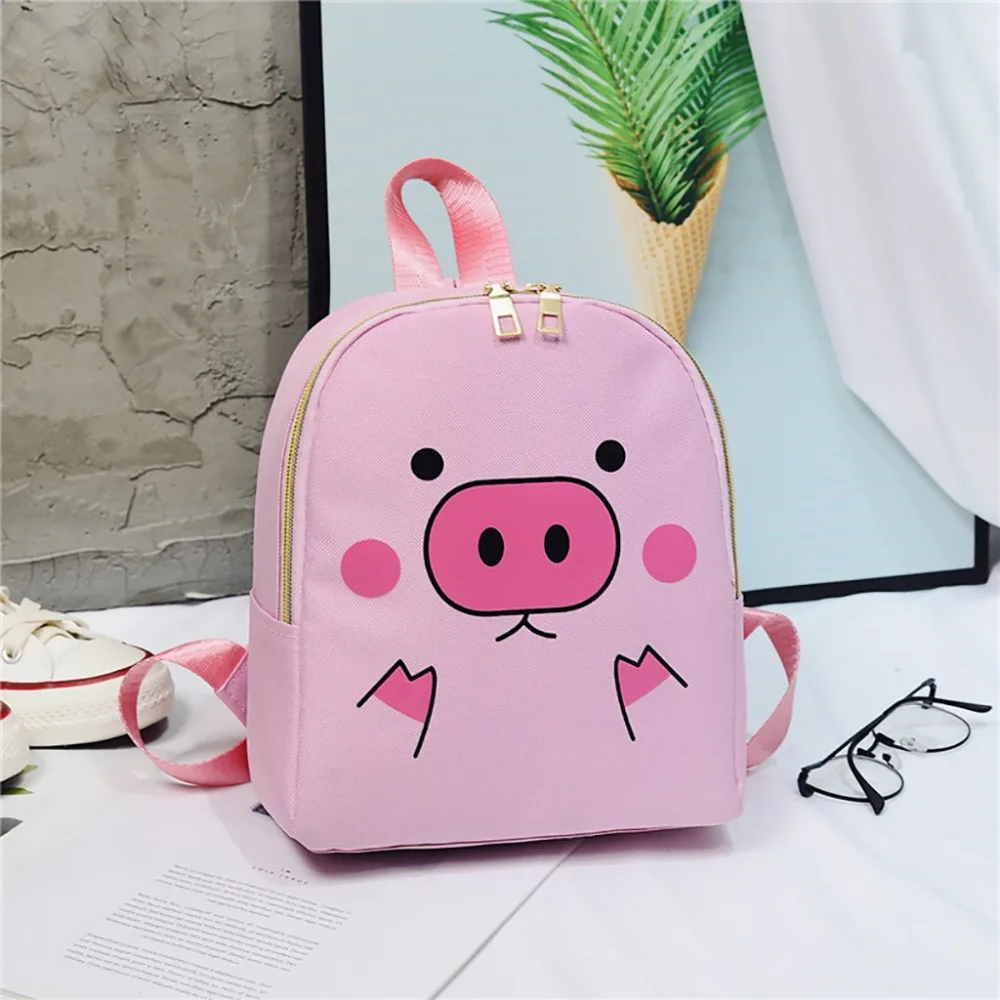 Women Rucksack Teenagers Backpack Nylon School Bags for Girls Cartoon Pig Square Satchel Light Shoulder Bag Mochila Mujer
