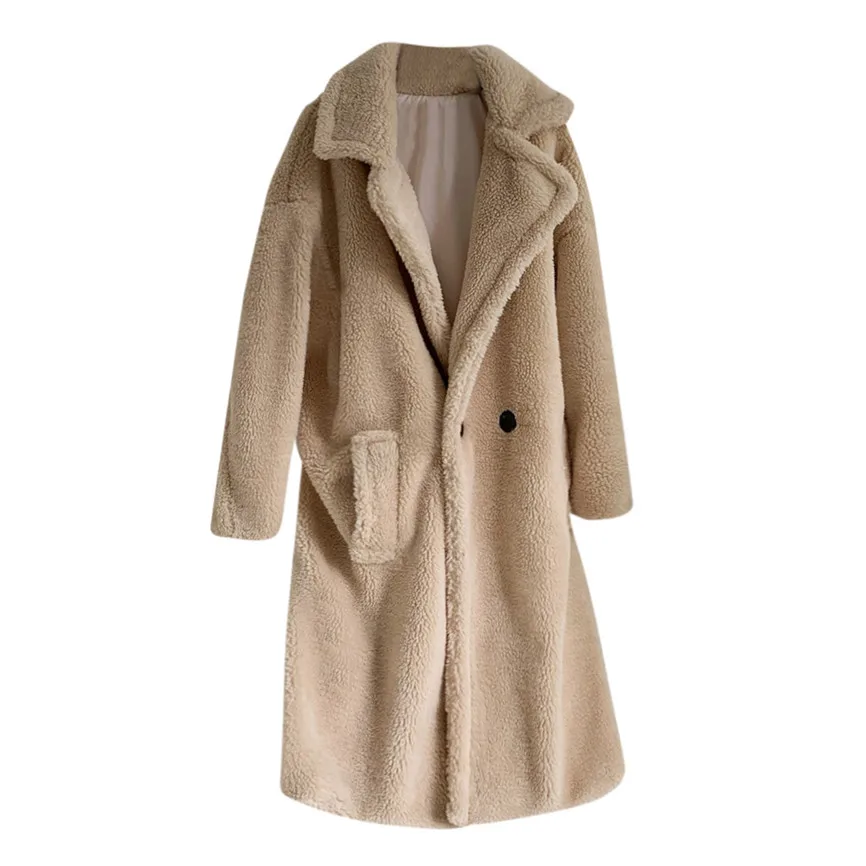 Новинка 2019 осенне зимняя свободная ветровка средней длины пальто из овечьей