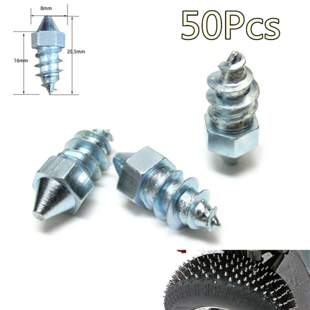 

50 Pcs Tire Spikes Accessories Anti Slip Car Motorcycle Screw Silver Snow