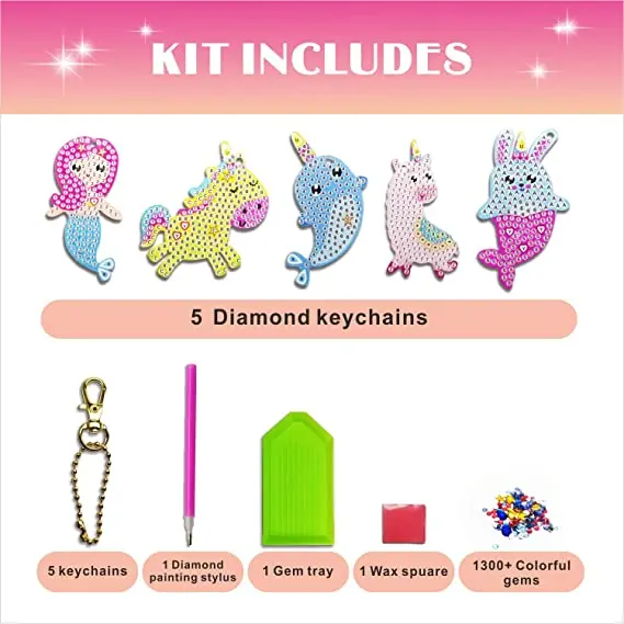 

Big Cz Stone Painting Kit Make Your Own GEM Keychains 5D Diamond Painting By Numbers Art Kits For Girls Kids Toddler Ages 3 - 10