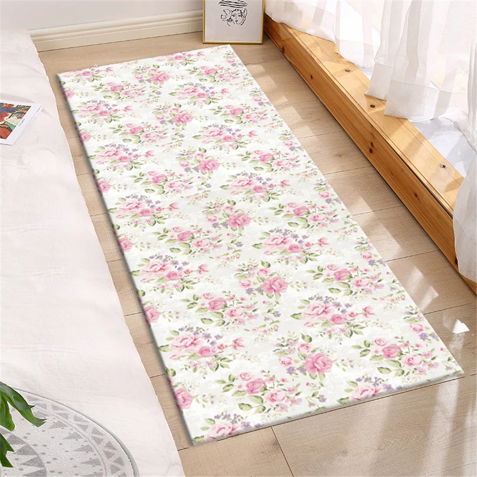 

Elegant LIght Pink Rose Bedside Mat Girl Room Non-slip Doormat Home Kitchen Runner Mat Decor Floor Mat For Bathroom And Toilet